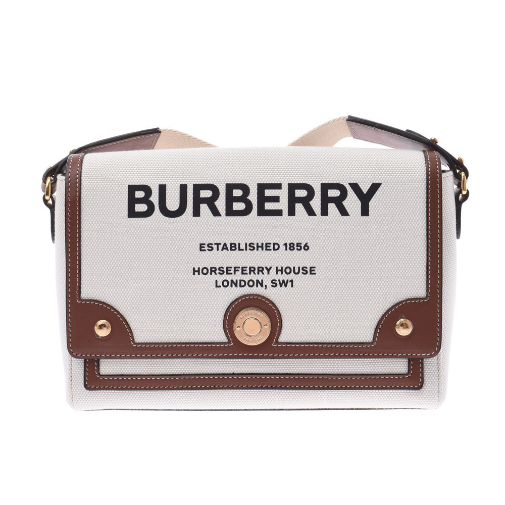 BURBERRY Horseferry Crossbody Bag Tan Canvas Leather Shoulder